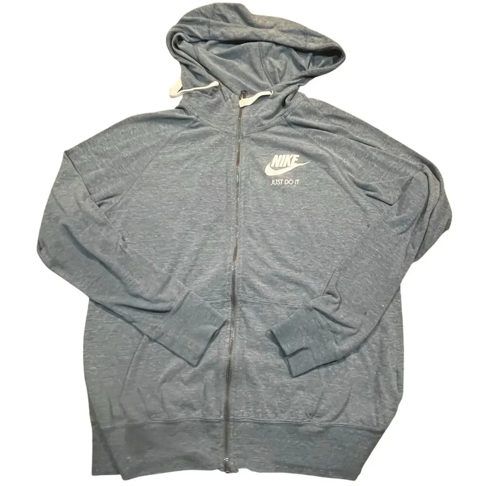 Nike‎ Just Do It Gym Vintage Hoodie Gray Full Zip Women Large Sweatshirt Logo